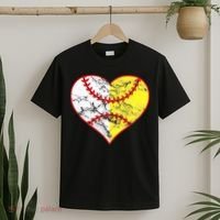 Womens Softball Heart Mom Women Baseball Ideas T-Shirt thumb 2