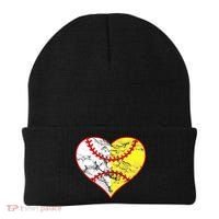 Womens Softball Heart Mom Women Baseball Ideas Beanie thumb 0