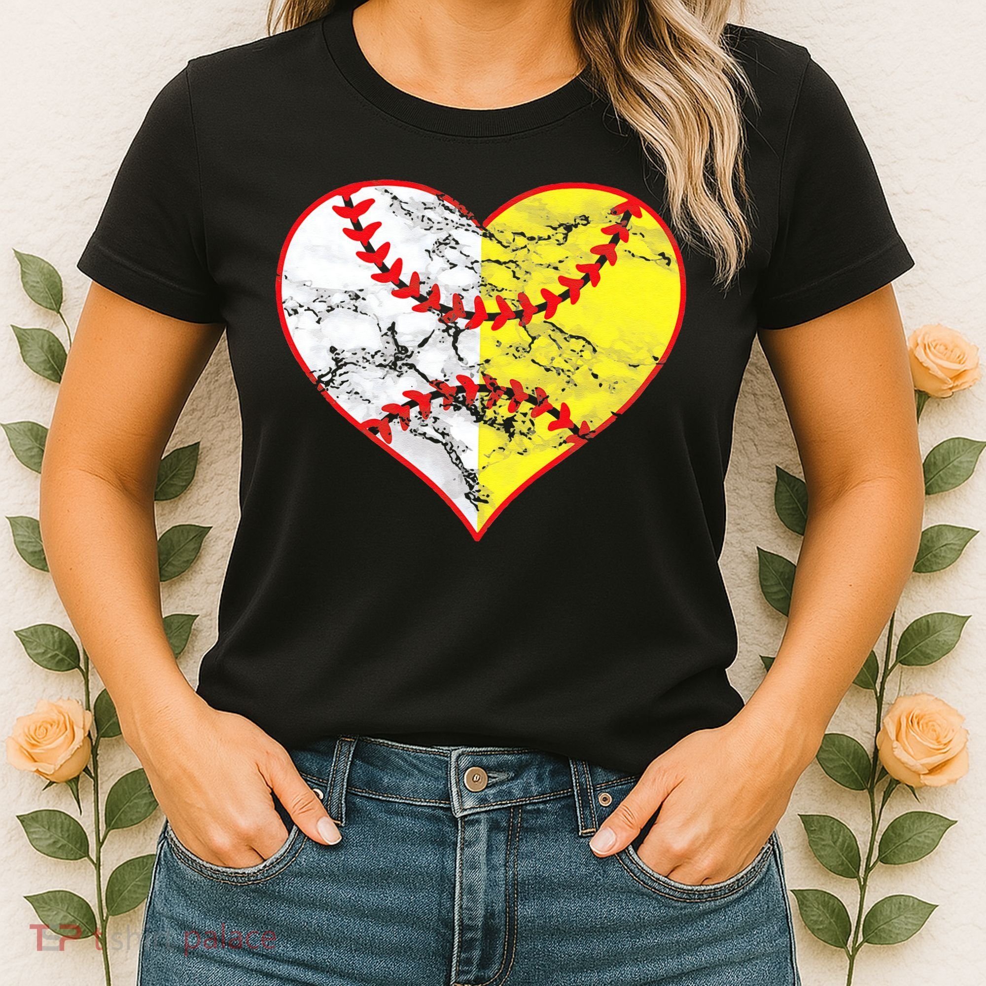 Womens Softball Heart Mom Women Baseball Ideas Women's T-Shirt