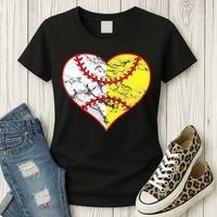 Womens Softball Heart Mom Women Baseball Ideas Women's T-Shirt thumb 3