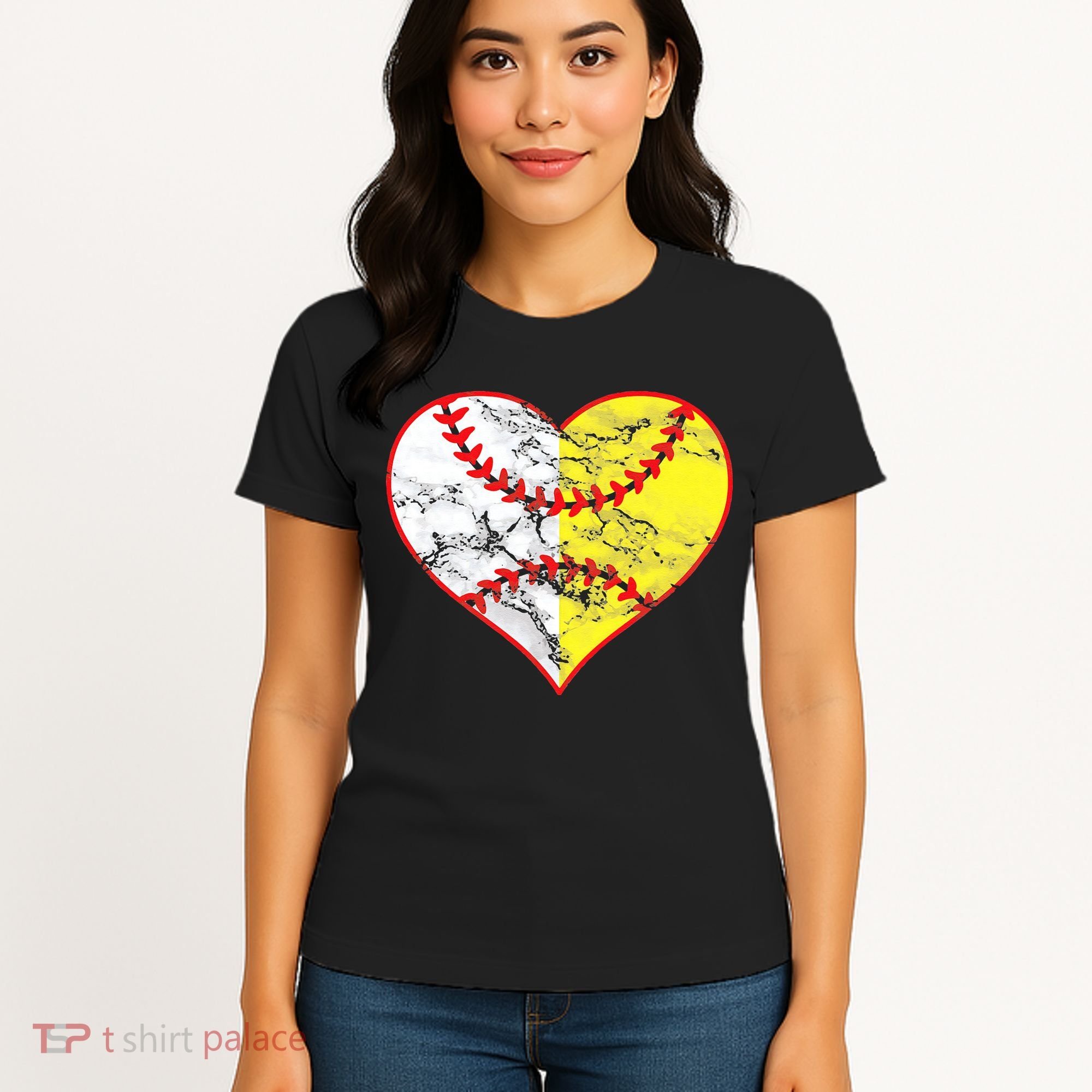 Womens Softball Heart Mom Women Baseball Ideas Women's T-Shirt