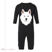 White Siberian Husky Canine White Snow Dog Infant Fleece One Piece thumb 0