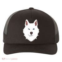White Siberian Husky Canine White Snow Dog Yupoong Adult 5-Panel Trucker Hat thumb 0