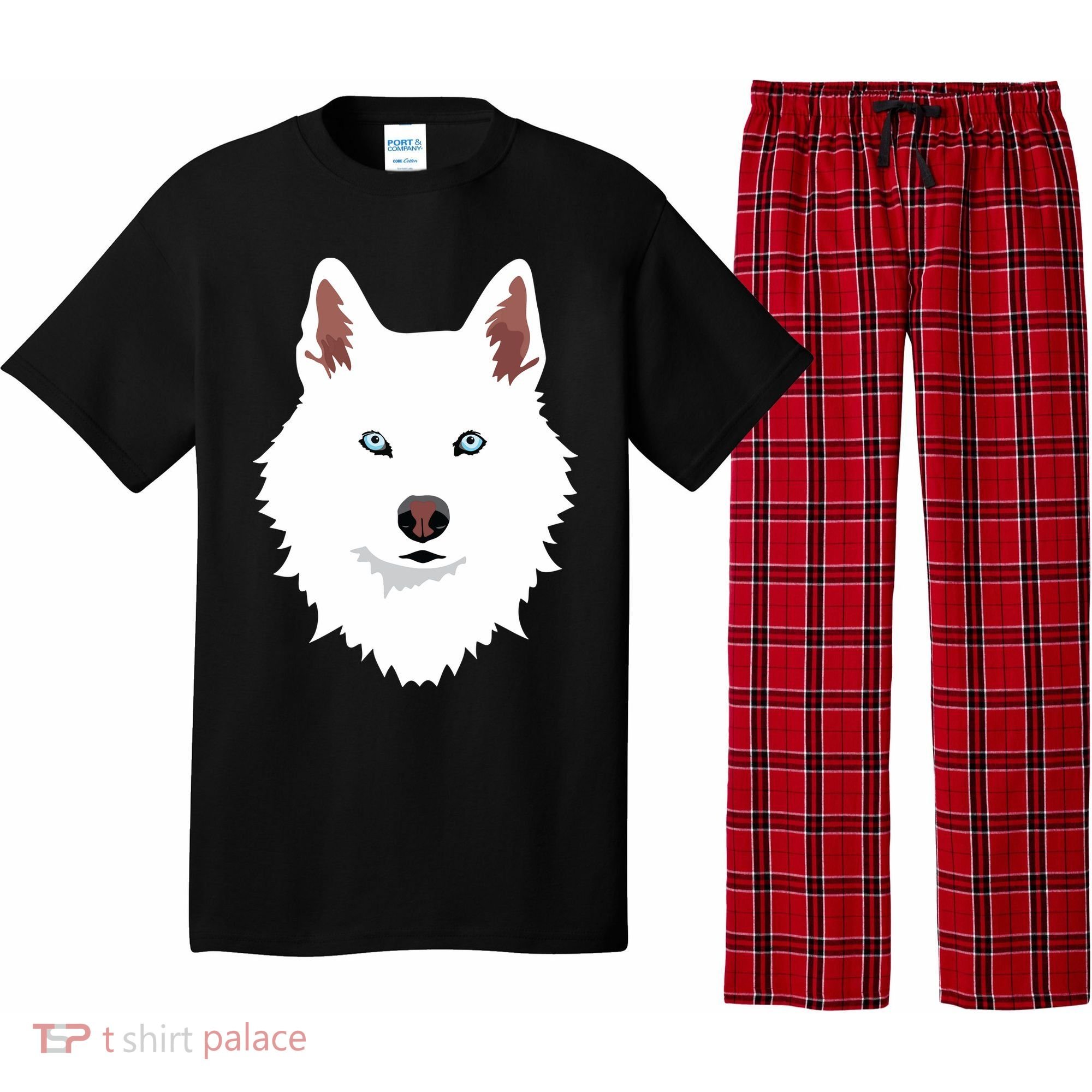 White Siberian Husky Canine White Snow Dog Pajama Set