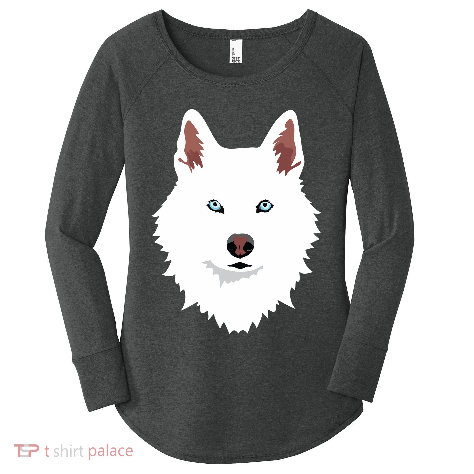 White Siberian Husky Canine White Snow Dog Women's Perfect Tri Tunic Long Sleeve Shirt