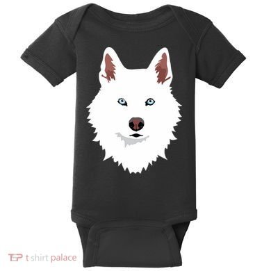White Siberian Husky Canine White Snow Dog Baby Bodysuit