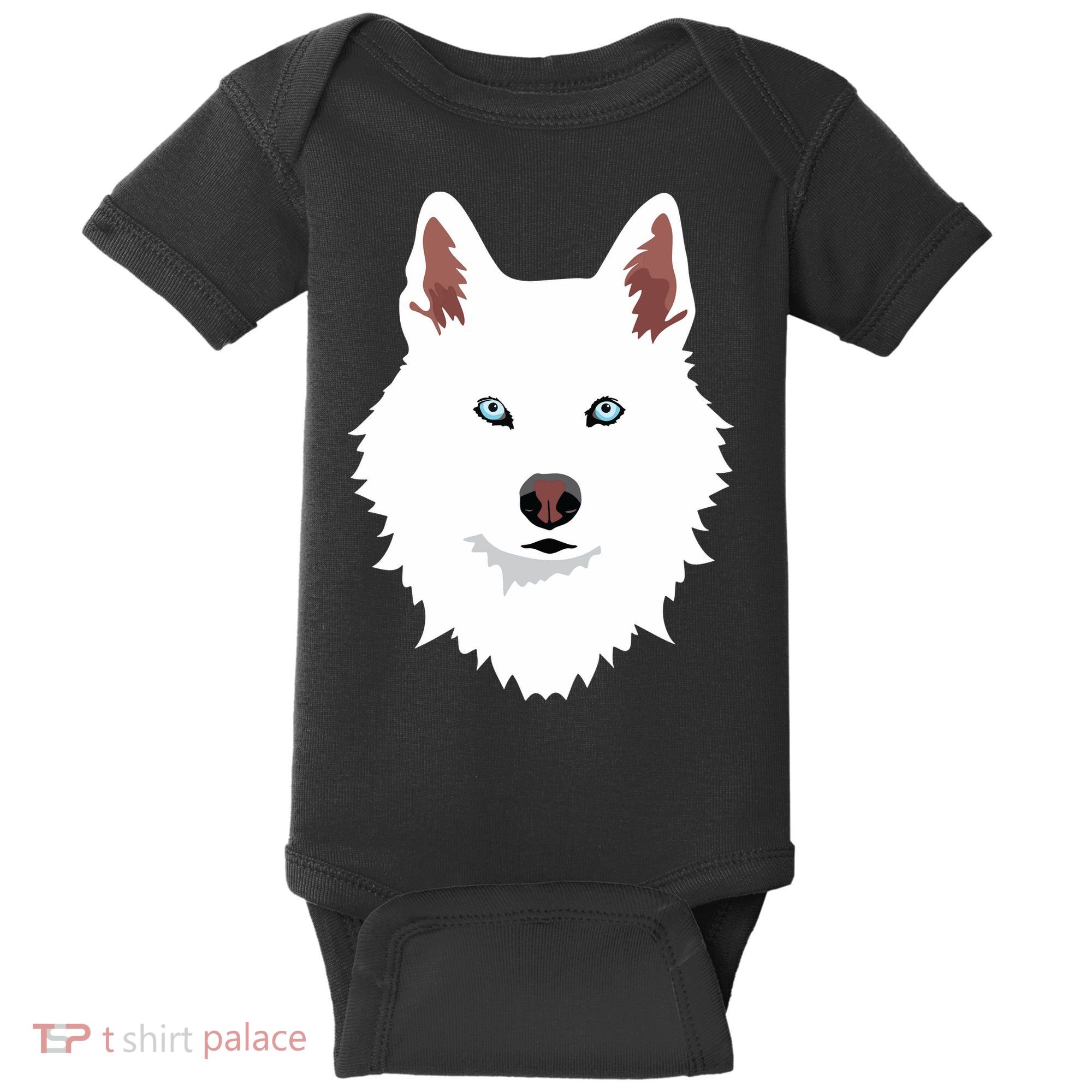White Siberian Husky Canine White Snow Dog Baby Bodysuit