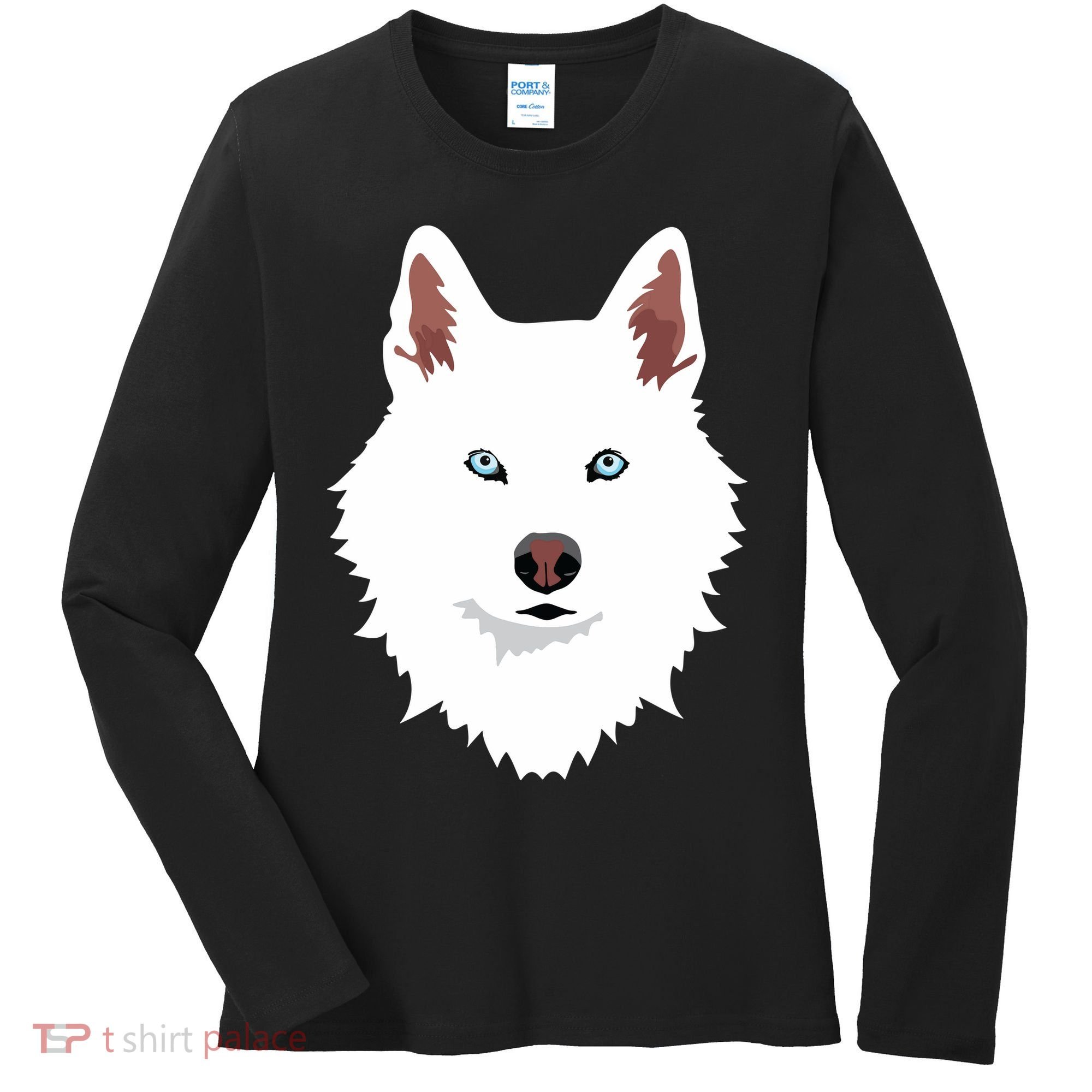 White Siberian Husky Canine White Snow Dog Women's Long Sleeve Shirt