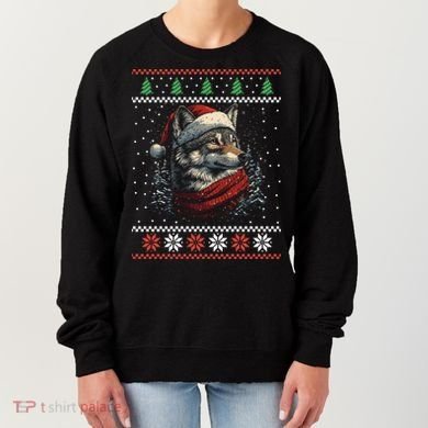 Wolf Santa Hat Ugly Christmas Cute Gift Women's Sweatshirt