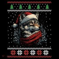 Wolf Santa Hat Ugly Christmas Cute Gift Long Sleeve Shirt thumb 2