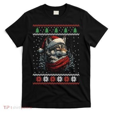 Wolf Santa Hat Ugly Christmas Cute Gift T-Shirt