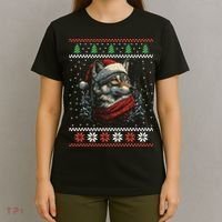 Wolf Santa Hat Ugly Christmas Cute Gift T-Shirt thumb 4