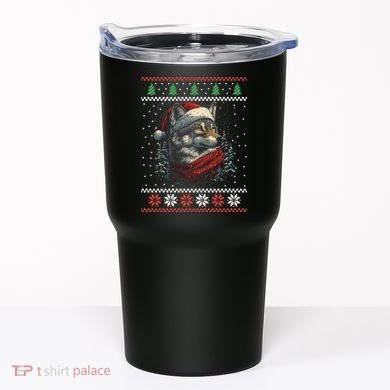 Wolf Santa Hat Ugly Christmas Cute Gift Tumbler
