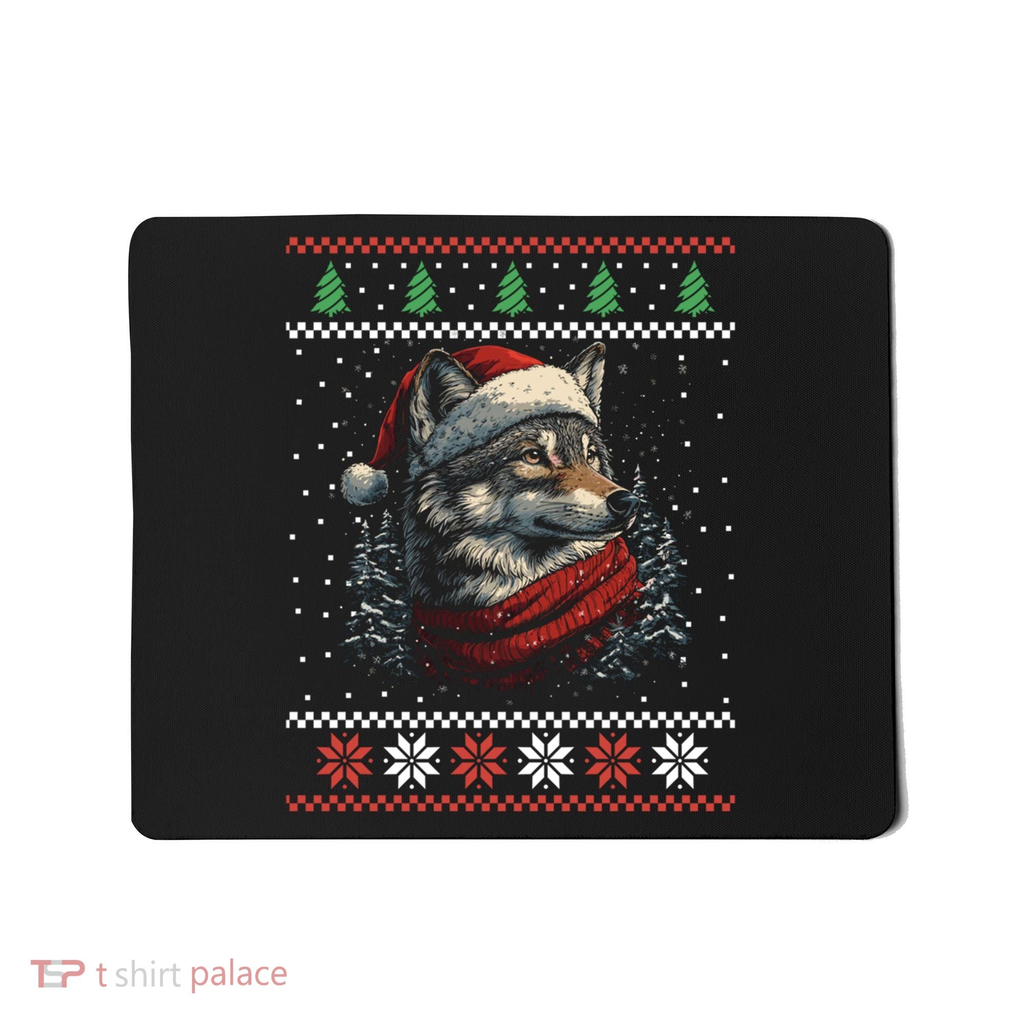 Wolf Santa Hat Ugly Christmas Cute Gift Mousepad