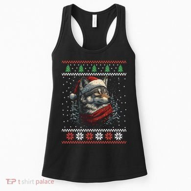 Wolf Santa Hat Ugly Christmas Cute Gift Women's Tank Top