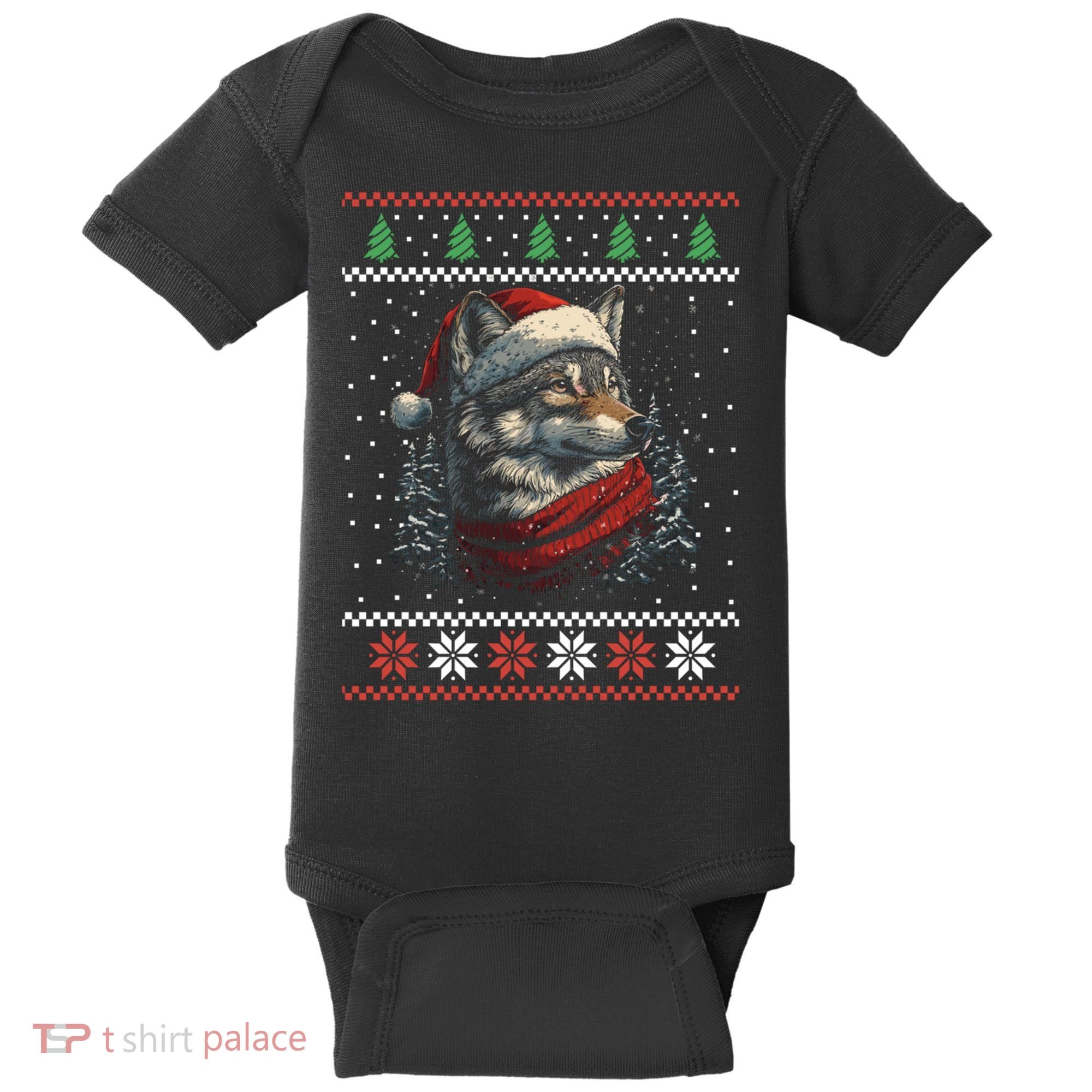 Wolf Santa Hat Ugly Christmas Cute Gift Baby Bodysuit