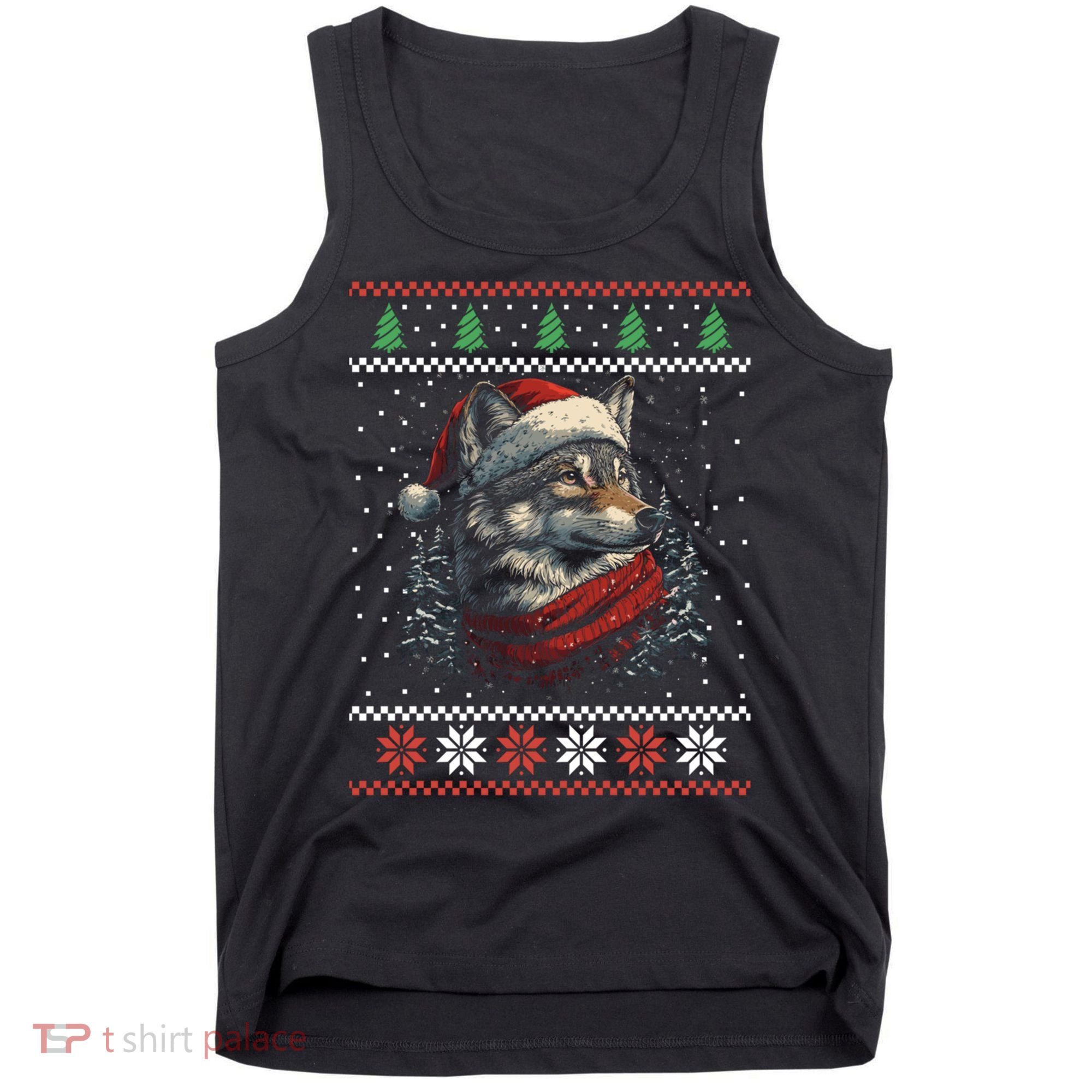 Wolf Santa Hat Ugly Christmas Cute Gift Tank Top