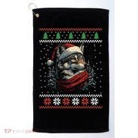 Wolf Santa Hat Ugly Christmas Cute Gift Golf Towel thumb 0