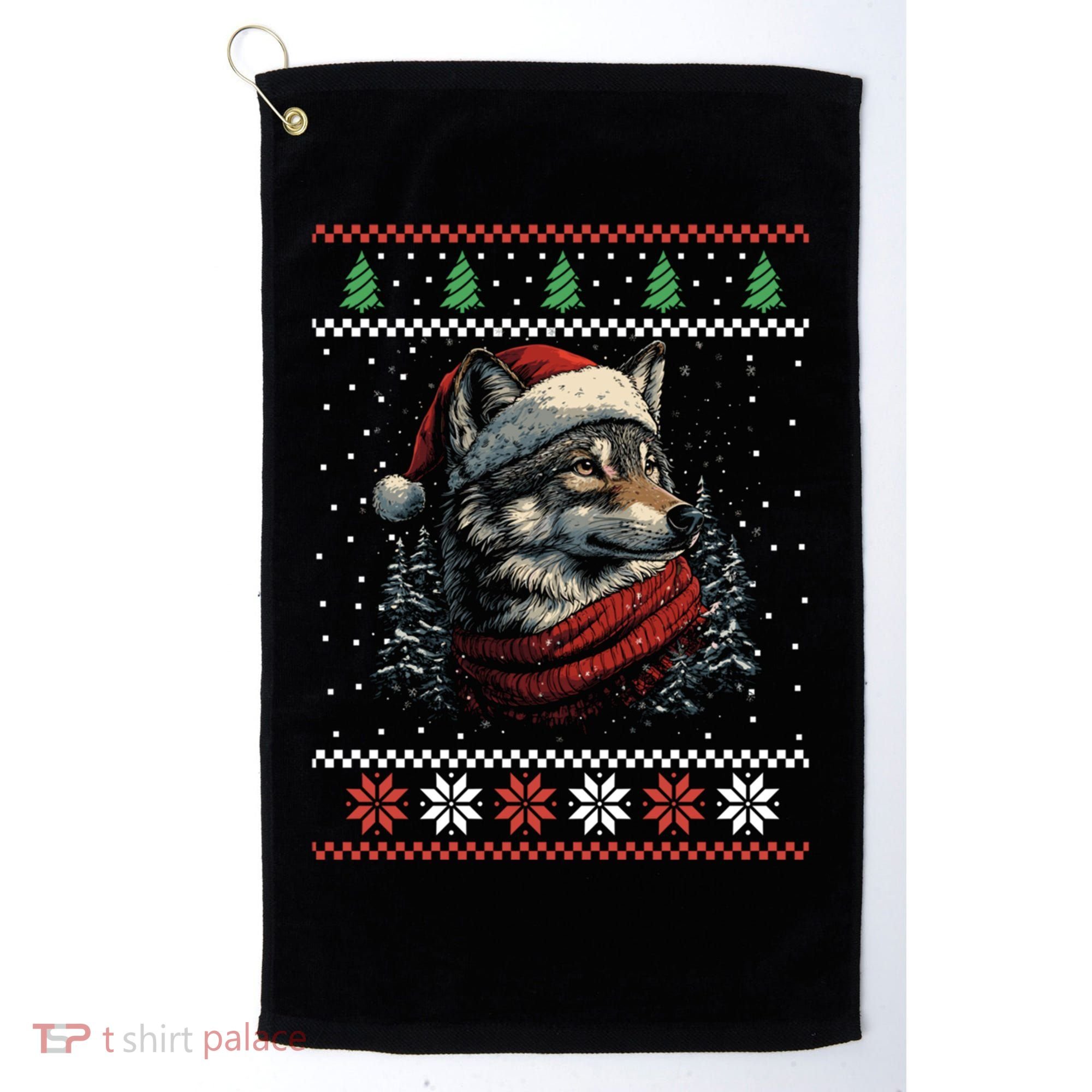 Wolf Santa Hat Ugly Christmas Cute Gift Golf Towel