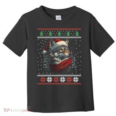Wolf Santa Hat Ugly Christmas Cute Gift Toddler T-Shirt