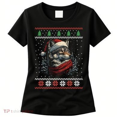 Wolf Santa Hat Ugly Christmas Cute Gift Women's T-Shirt