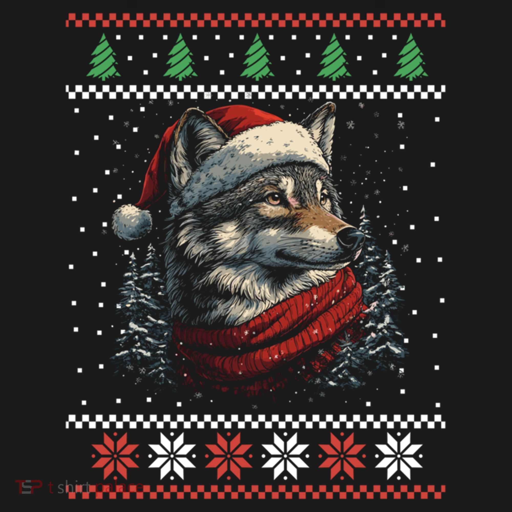 Wolf Santa Hat Ugly Christmas Cute Gift Kids Long Sleeve Shirt