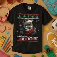 Wolf Santa Hat Ugly Christmas Cute Gift Kids T-Shirt thumb 3