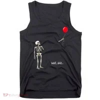 Well Skeleton Holding Balloon Gothic Halloween Tank Top thumb 0