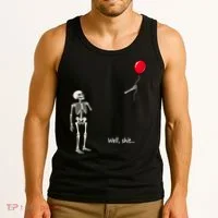 Well Skeleton Holding Balloon Gothic Halloween Tank Top thumb 3