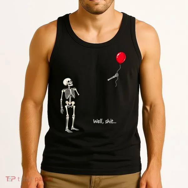 Well Skeleton Holding Balloon Gothic Halloween Tank Top