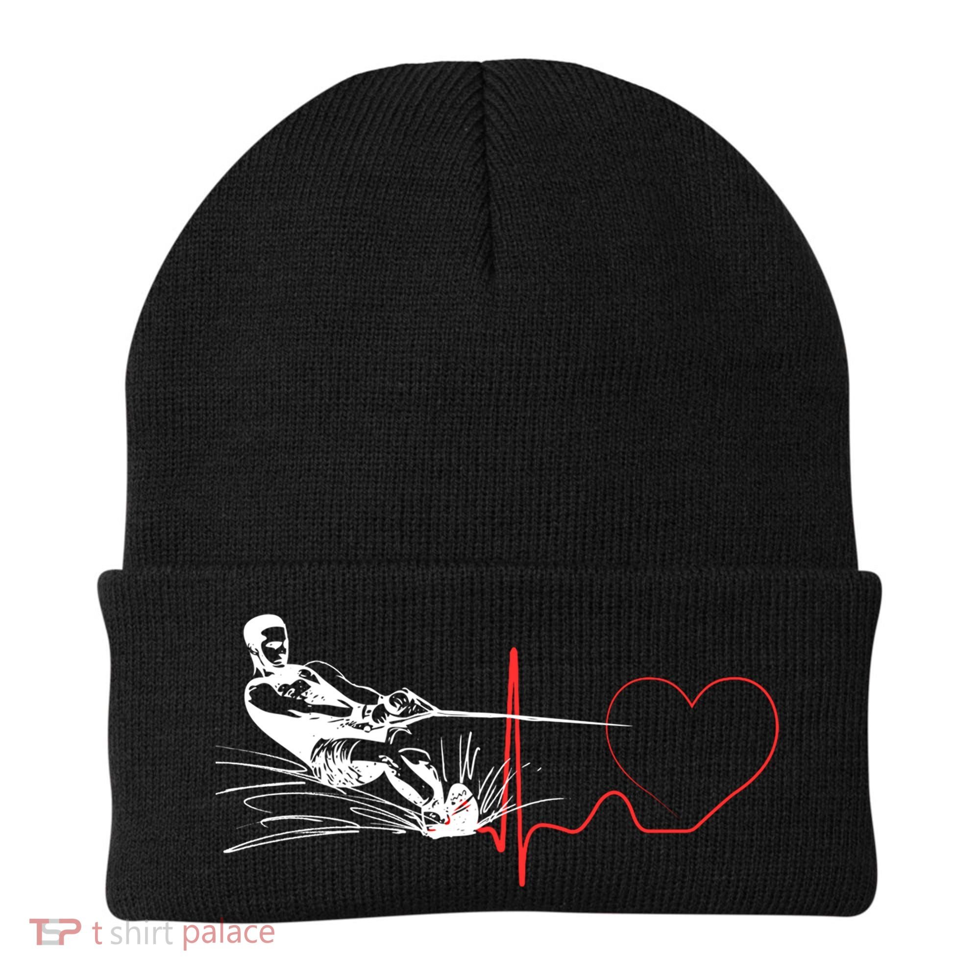 Water Skiing Heartbeat Funny Water Ski Skiing Waterski Gift Beanie