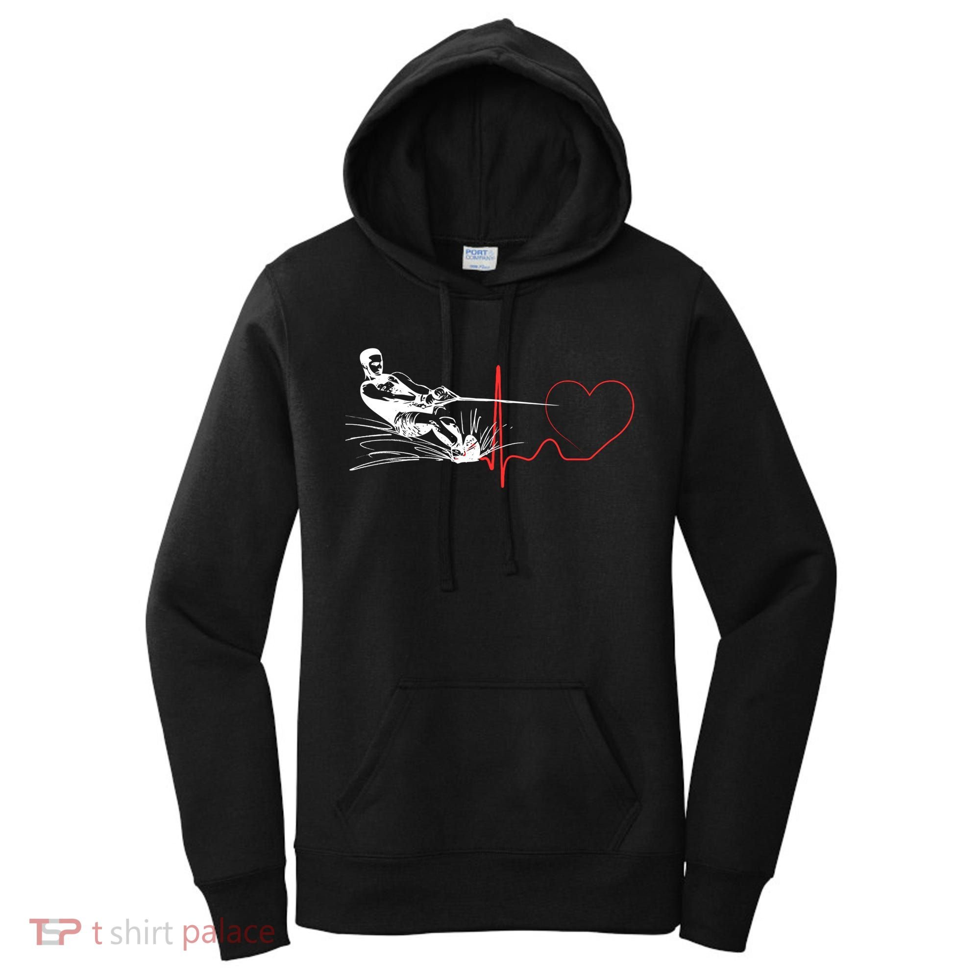 Water Skiing Heartbeat Funny Water Ski Skiing Waterski Gift Women's Hoodie