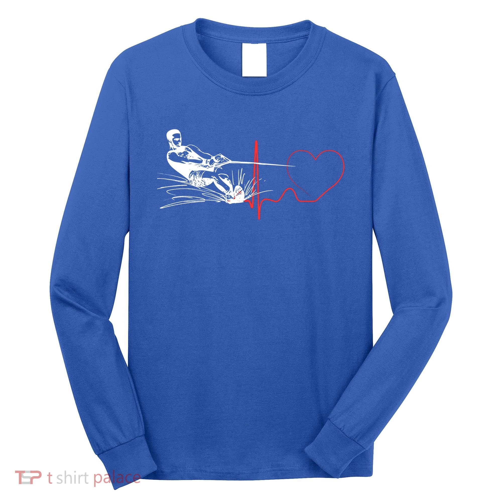 Water Skiing Heartbeat Funny Water Ski Skiing Waterski Gift Long Sleeve Shirt