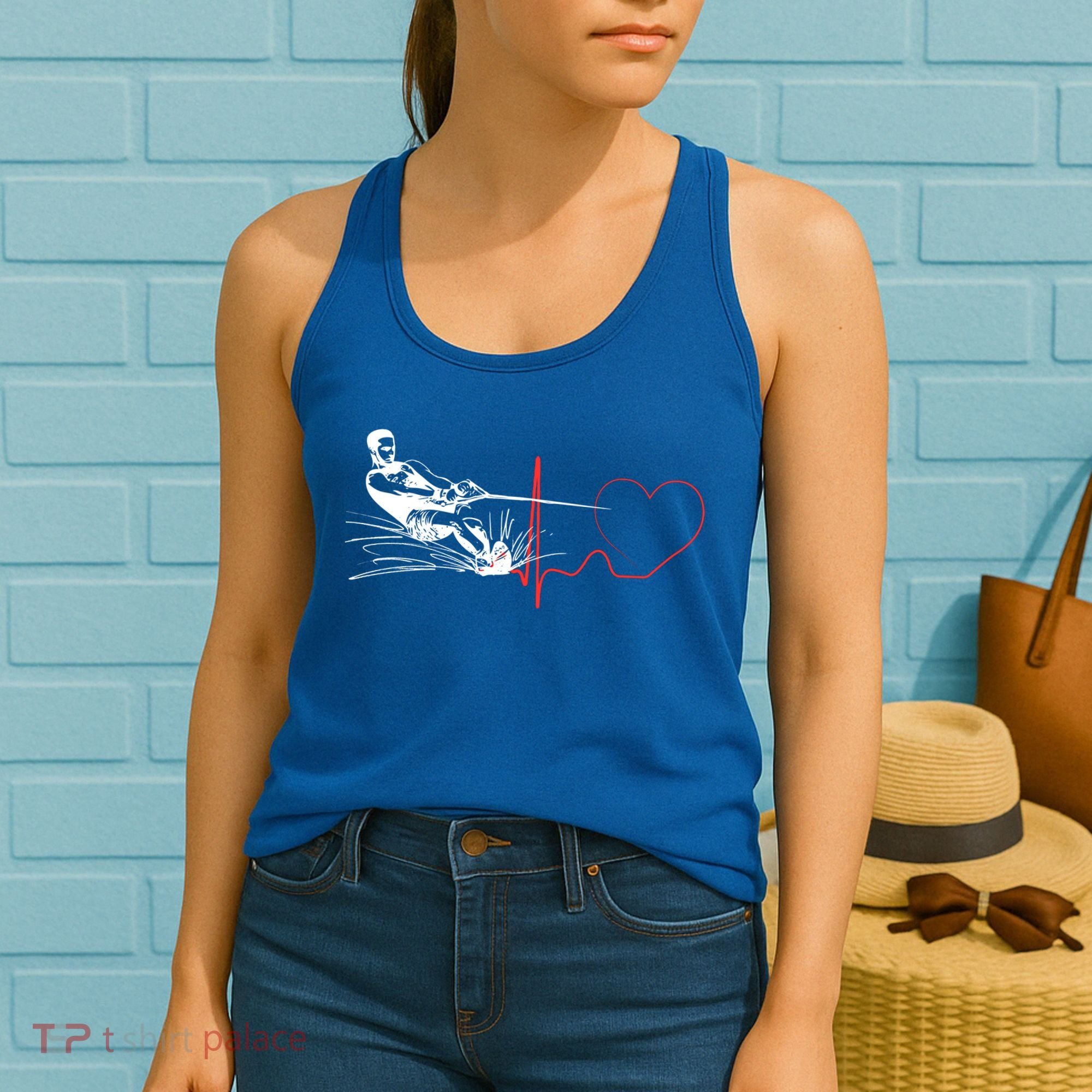 Water Skiing Heartbeat Funny Water Ski Skiing Waterski Gift Women's Tank Top