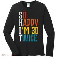 WoM.e.ns So Happy I'm 30 Twice Funny 60th Birthday Gift V-Neck Women's Long Sleeve Shirt thumb 0