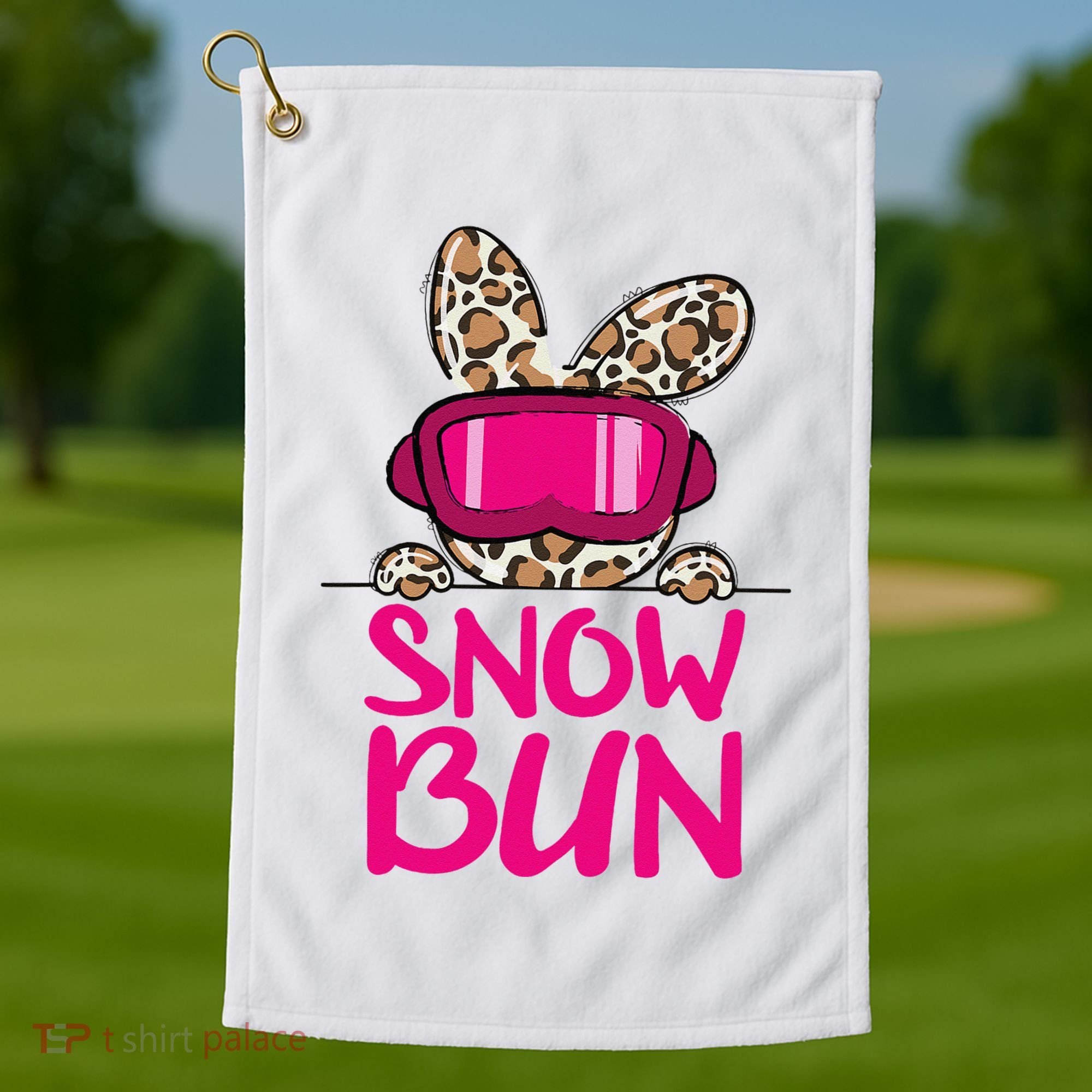 Winter Slope Hopper Ski Adventure Leopard Golf Towel