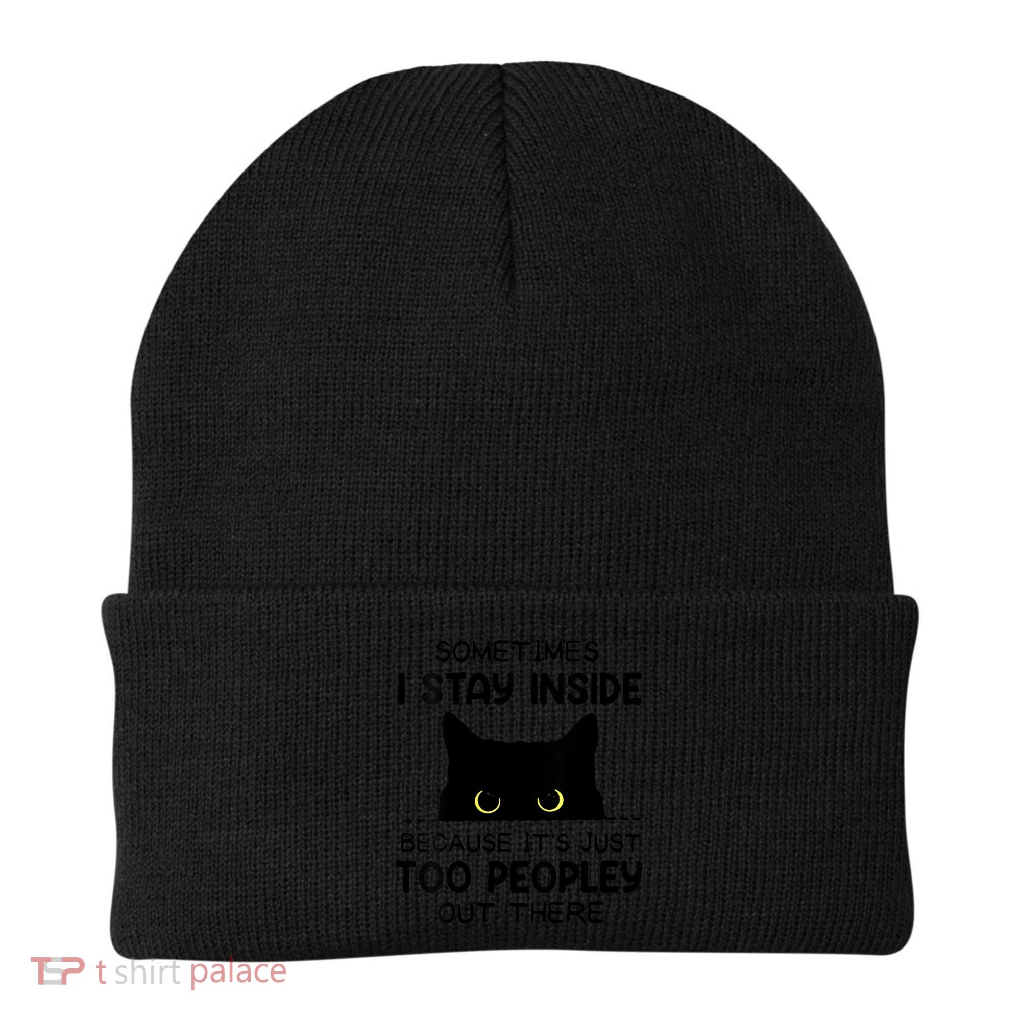Womens Sometimes I Stay Inside It's Too Peopley Out There Bleached Beanie