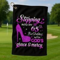 Wo Stepping Into My 65th Birthday With God's Grace & Mercy Golf Towel thumb 1