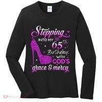 Wo Stepping Into My 65th Birthday With God's Grace & Mercy Women's Long Sleeve Shirt thumb 0