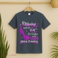 Wo Stepping Into My 65th Birthday With God's Grace & Mercy T-Shirt thumb 2