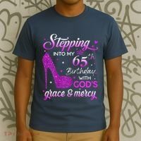 Wo Stepping Into My 65th Birthday With God's Grace & Mercy T-Shirt thumb 3