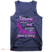 Wo Stepping Into My 65th Birthday With God's Grace & Mercy Tank Top thumb 0