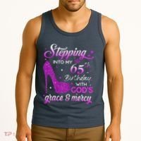 Wo Stepping Into My 65th Birthday With God's Grace & Mercy Tank Top thumb 3