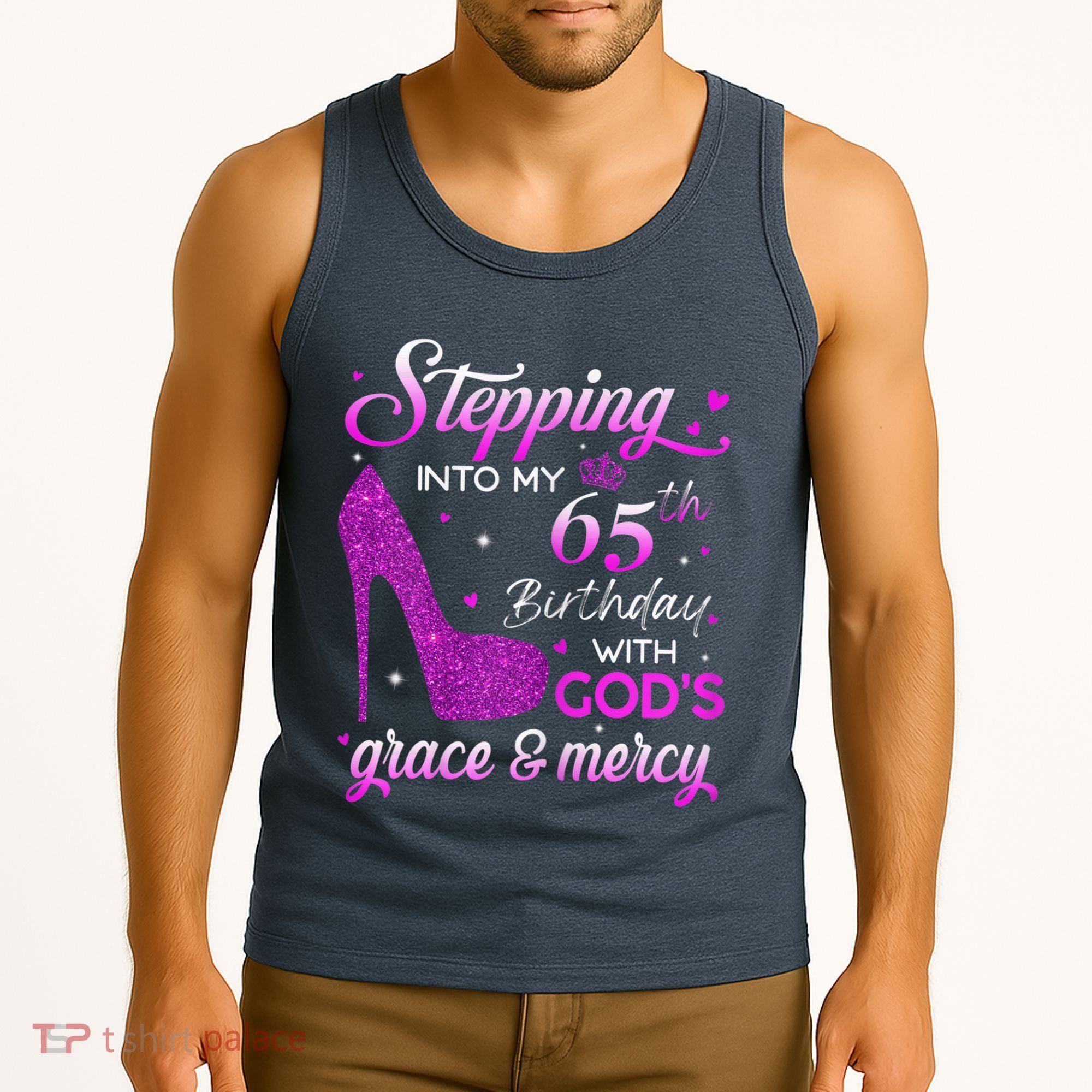 Wo Stepping Into My 65th Birthday With God's Grace & Mercy Tank Top