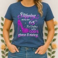 Wo Stepping Into My 65th Birthday With God's Grace & Mercy Women's T-Shirt thumb 2