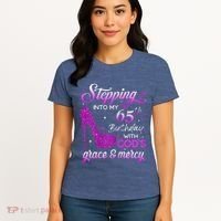 Wo Stepping Into My 65th Birthday With God's Grace & Mercy Women's T-Shirt thumb 4