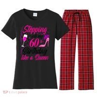 WoM.e.ns Stepping into my 60th Birthday like a Queen I 60th Birthday Women's Flannel Pajama Set thumb 0