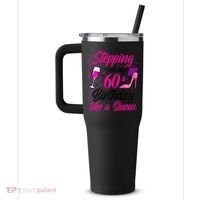 WoM.e.ns Stepping into my 60th Birthday like a Queen I 60th Birthday 40oz Vacuum Insulated Stainless Steel Travel Tumbler thumb 2