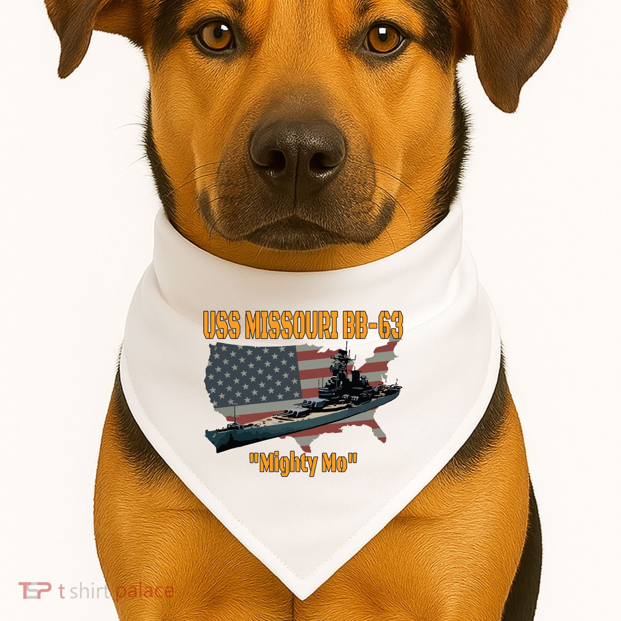 Ww2 Ship Korean War Uss Missouri Battleship Bb63 Veterans USA-Made Doggie Bandana