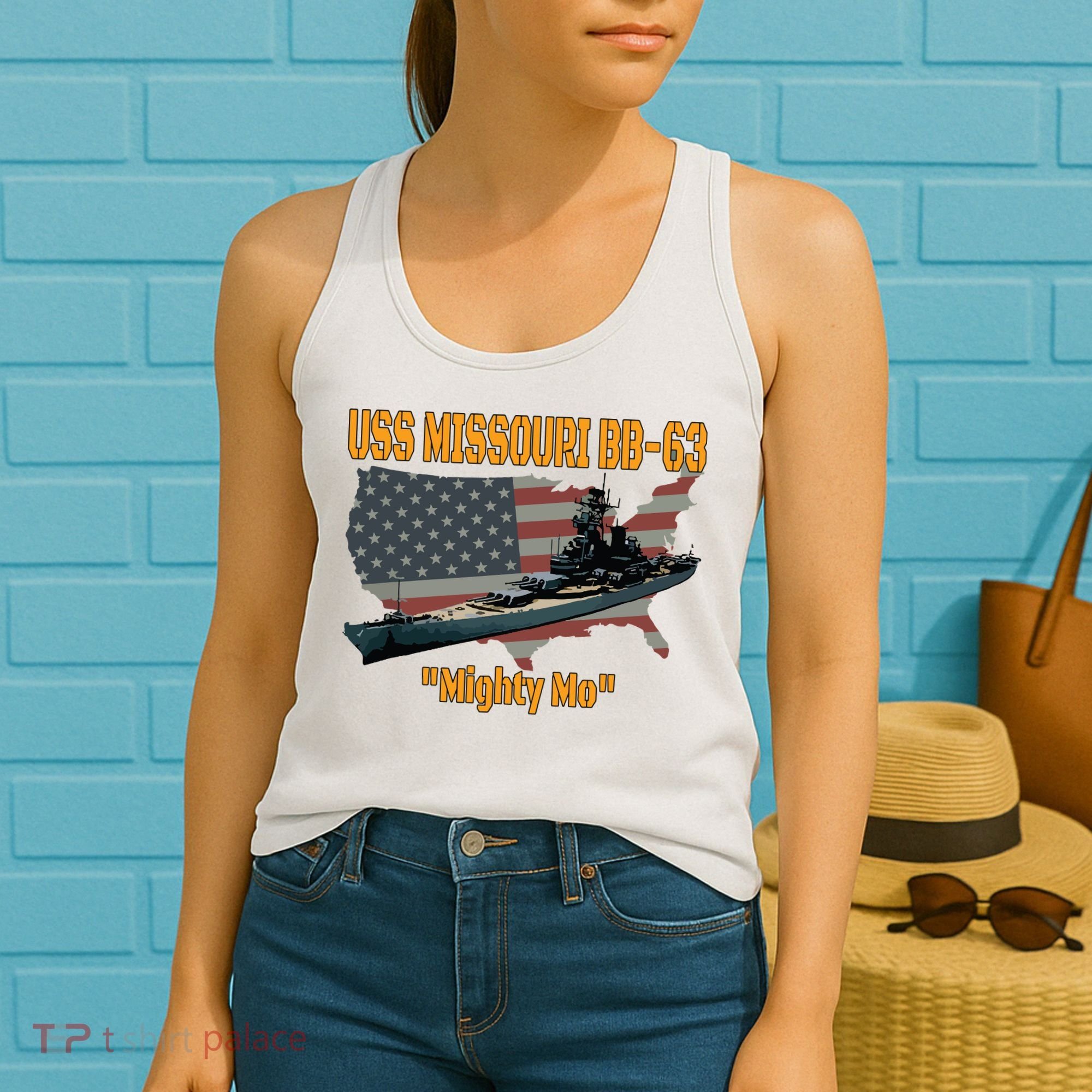 Ww2 Ship Korean War Uss Missouri Battleship Bb63 Veterans Women's Tank Top
